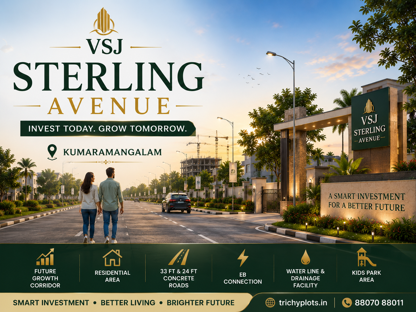 VSJ Sterling Avenue – DTCP & RERA Approved Residential Plots on Kumaramangalam – Panjappur to KK Nagar Ring Road, Trichy | VSJ City Properties