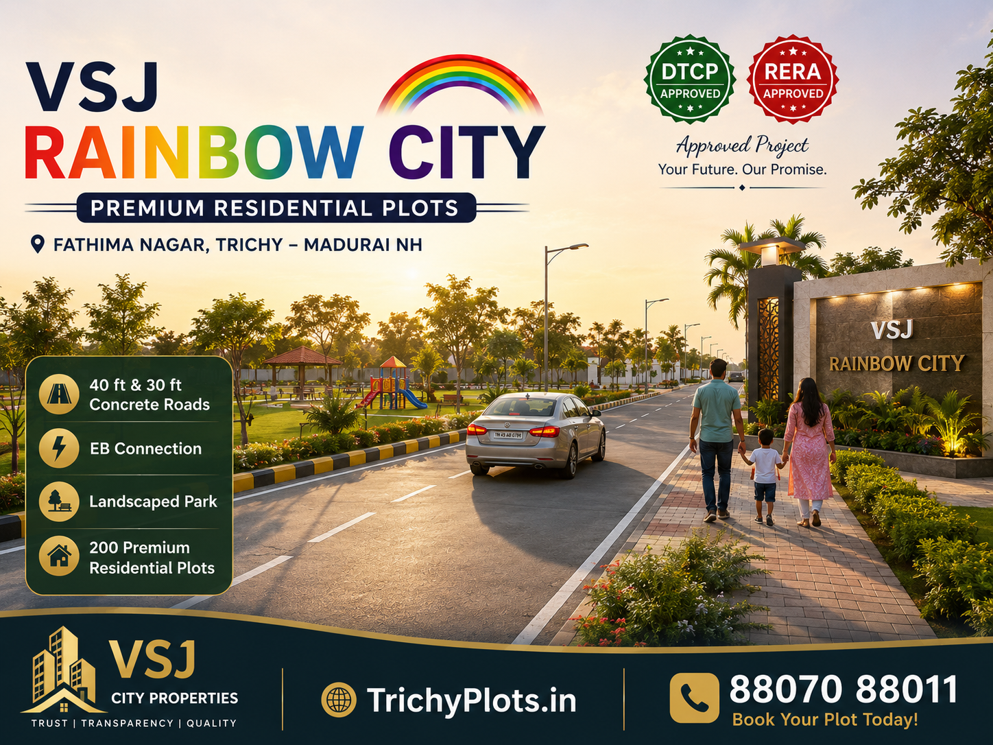 VSJ Rainbow City premium residential plots at Fathima Nagar Trichy | TrichyPlots.in